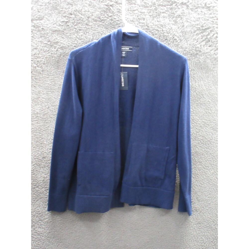 NWT Women LAND'S END Petite Small Long Sleeve Open Cardigan Navy Blue w/Pockets